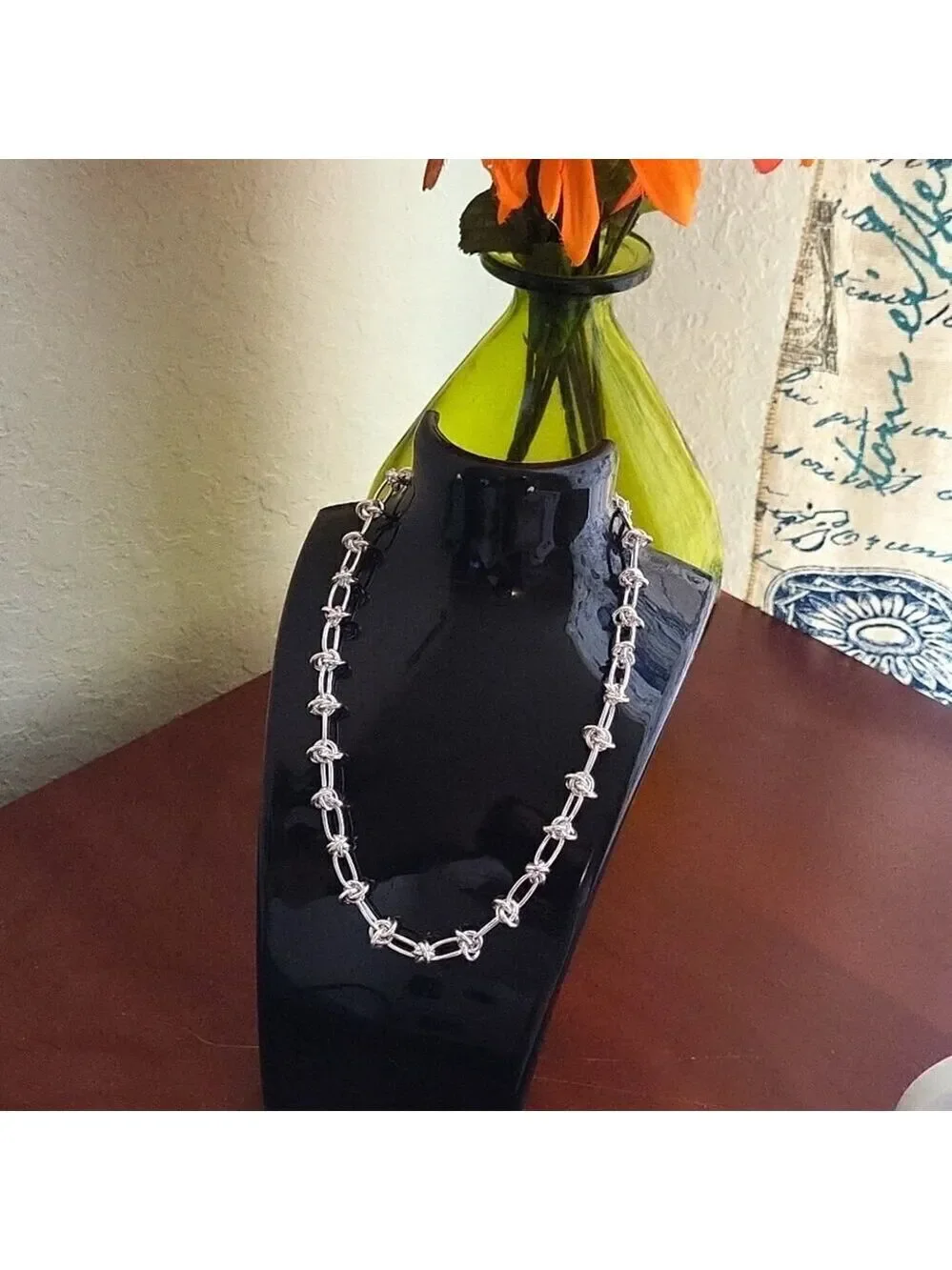 Knot Style Silvery Choker Necklace Y2K Inspired Thick Chain